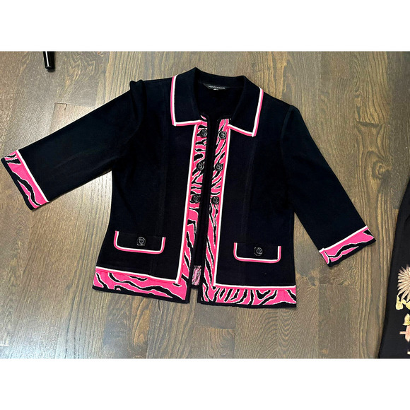 MING WANG Pink/ Black Acrylic Knit Jacket Blazer ~PM - Picture 3 of 5